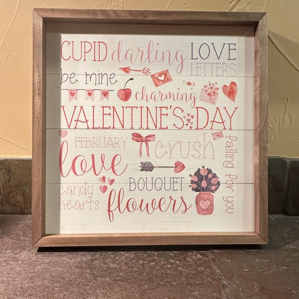 Valentine’s Day Words Whitewash Wooden Sign